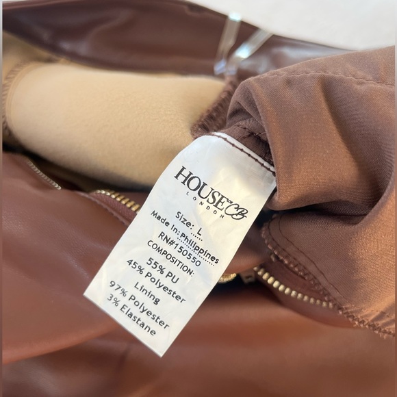 House of CB - Cora - Tan Vegan Leather Trousers - Size Large - Fits 10/12 - Picture 4 of 5